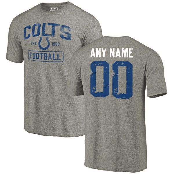 Men Indianapolis Colts Gray Distressed Custom Name and Number Tri-Blend Custom NFL T-Shirt->nfl t-shirts->Sports Accessory